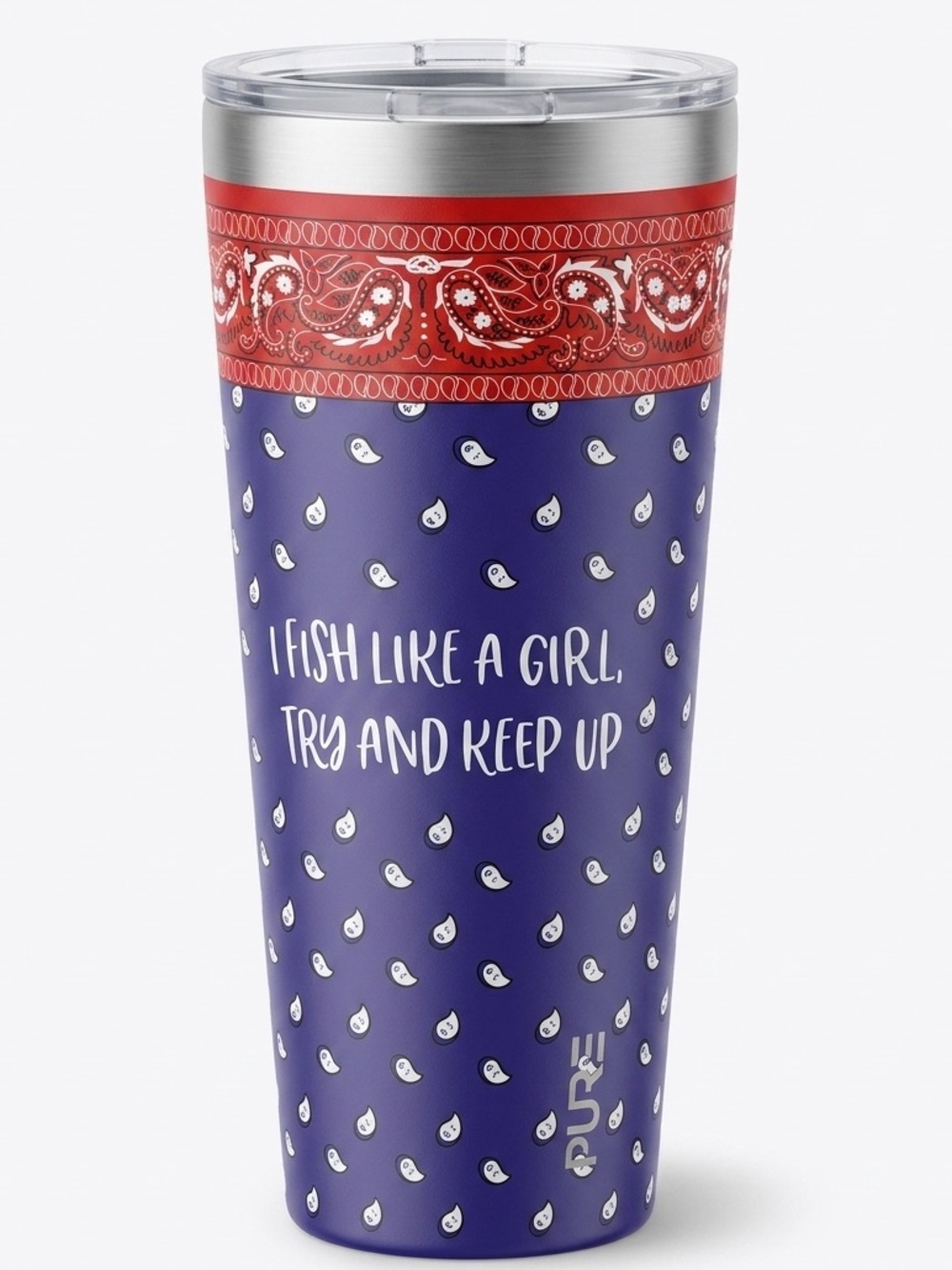 Pure 32 oz Fish Like A Girl Tumbler patriotic Bandana Print NWT